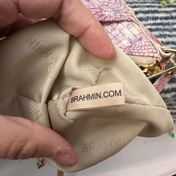 Brahmin Pink and Yellow Textured Crossbody Bag - Picture 9 of 13